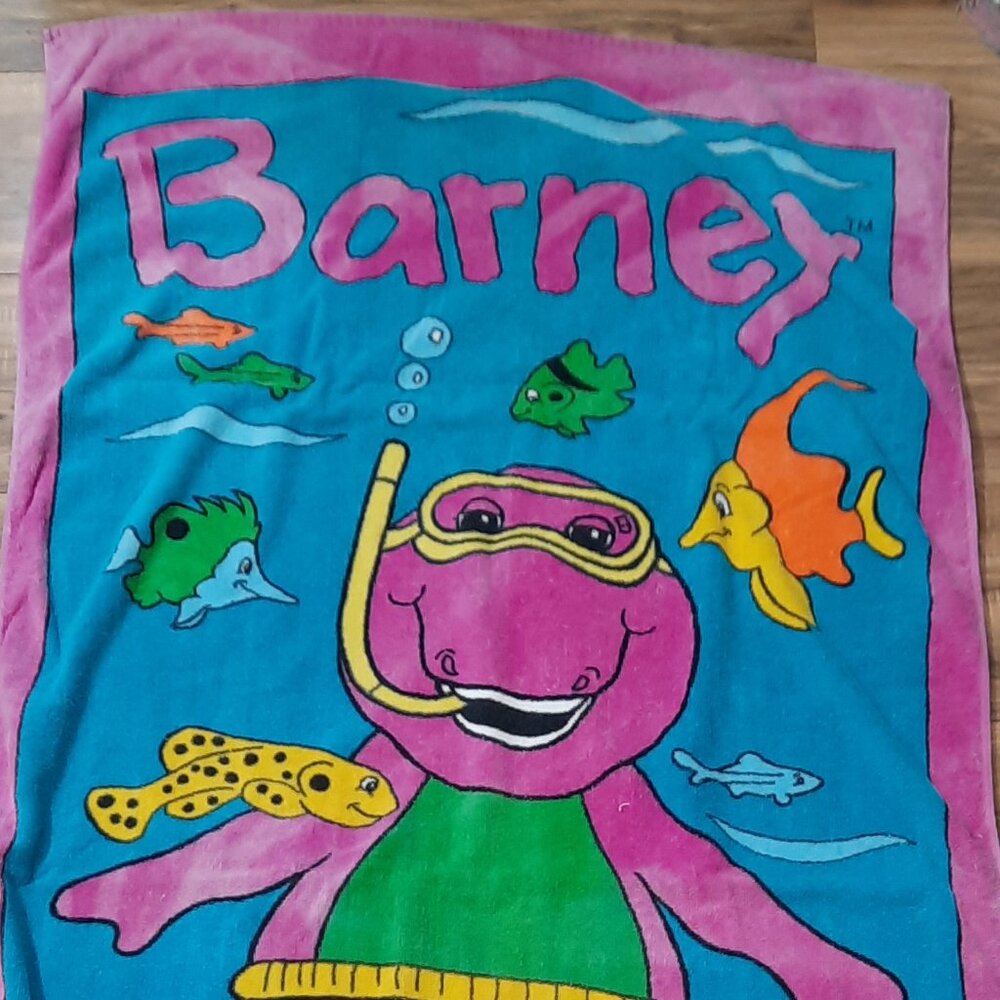 Barney Dinosaur Beach Pool Bath Towel Under Water Snorkeling Vintage